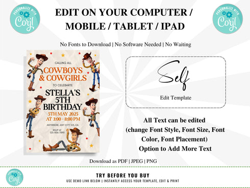 Editable Kids Birthday Invitation, Custom Birthday Invitation, 5th Birthday Invitation, Any Age Birthday Invitation, Kids Birthday