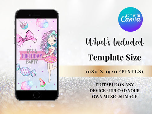 Candyland Birthday, Candy Birthday, Sweet Birthday Invitation, Candy Invitation Girl Birthday, Animated Invite, Birthday Video Invitation