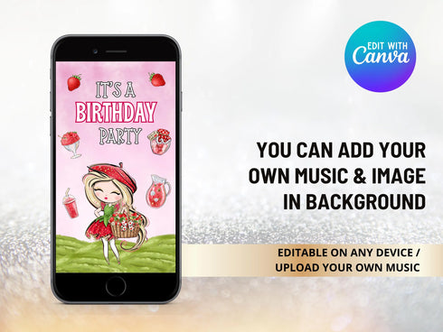 Strawberry Birthday Invitation, Berry 3rd Birthday Evite Template, Strawberry Birthday Evite, Strawberry Digital Invitation Text Invitation