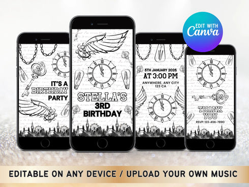 Steampunk Theme Birthday Party Video Invitation, Steampunk Birthday Invitation, Steampunk Party, Steampunk Party Invitation, Canva