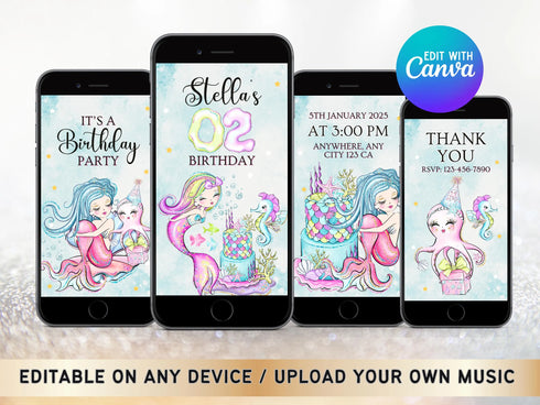 Mermaid Birthday Video Invitation, Under the Sea, Animated Video Invitation, Birthday Invitation Girl, Mermaid Birthday Video