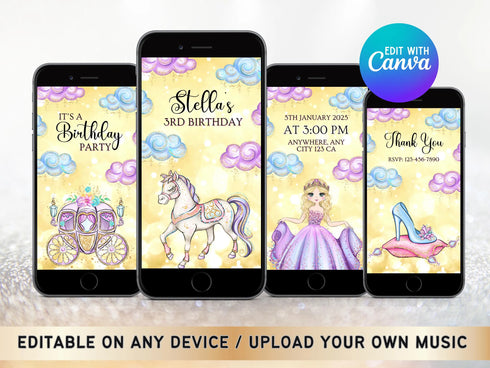Princess Birthday Invitation, Princess Animated Video Invitation, Princess Invitation, Digital Invitation, Princess Video Invitation