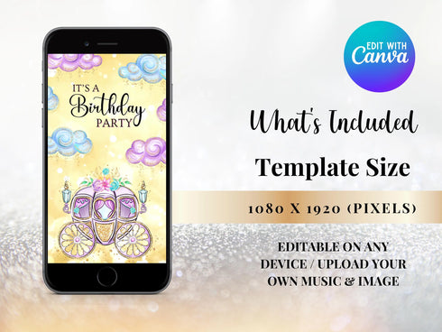 Princess Birthday Invitation, Princess Animated Video Invitation, Princess Invitation, Digital Invitation, Princess Video Invitation
