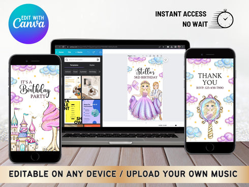 Princess Birthday Invitation, Princess Invitation, Princess Digital Invitation, Girl Princess Invitation, Princess Video Invitation