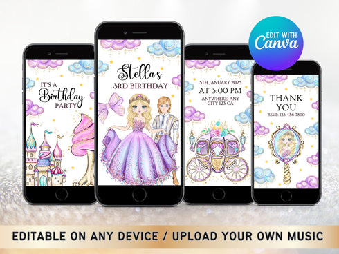 Princess Birthday Invitation, Princess Invitation, Princess Digital Invitation, Girl Princess Invitation, Princess Video Invitation