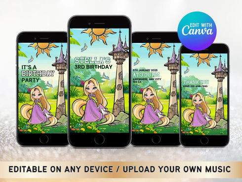 Princess Rapunzel Birthday Video Invitation, Disney Tangled Digital Invitation, Princess Animated Invitation, Personalized Invitation,custom