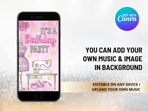 Animated Sewing Birthday Party Invitations, Sewing Video Invitation, Sewing Machine Invitations, Sew Theme Birthday, Sewing Party Invite
