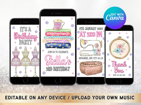 Sewing Video Invitation, Sew Theme Birthday, Sewing Party Invite, Sewing Machine Invitations, Animated Sewing Birthday Party Invitations