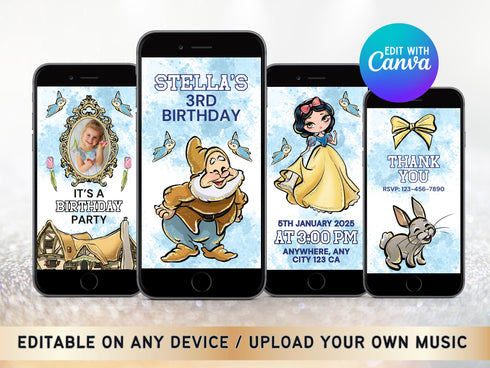 Snow White Invitation, Snow White Birthday Video Invitation, Snow White Party, Birthday Video Invite, Snowwhite, Canva