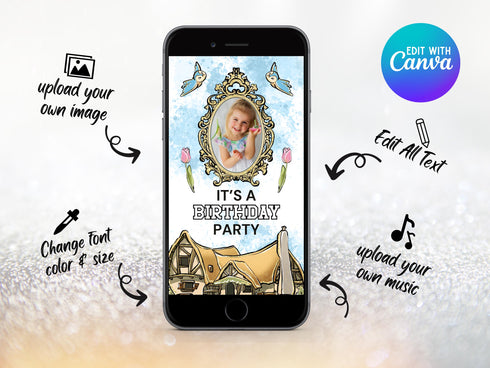 Snow White Invitation, Snow White Birthday Video Invitation, Snow White Party, Birthday Video Invite, Snowwhite, Canva