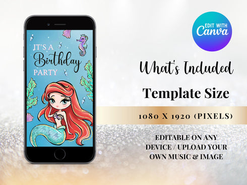 Ariel Little Mermaid Video Invitation with Song, Little Mermaid Birthday Party Animated Invite, Little Mermaid Digital Invitation with Music
