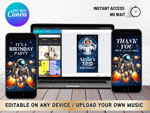 Animated Space Birthday Video Invitation, Space Astronaut Invitation, Birthday Astronaut, Outer Space Birthday Video Invitation, Canva