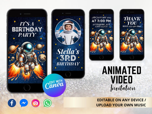 Animated Space Birthday Video Invitation, Space Astronaut Invitation, Birthday Astronaut, Outer Space Birthday Video Invitation, Canva