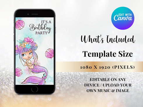 Animated Mermaid Birthday Party Invite, Mermaid Video Invitation, Editable Video Invite, Canva Template, Girl Birthday Evite