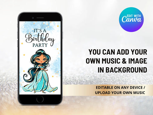 Jasmine Video Invitation, Princess Jasmine Birthday Video Invitation, Jasmine Party, Jasmine Invites, Editable Invitation, Digital Card
