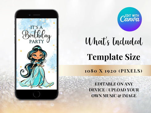 Jasmine Video Invitation, Princess Jasmine Birthday Video Invitation, Jasmine Party, Jasmine Invites, Editable Invitation, Digital Card