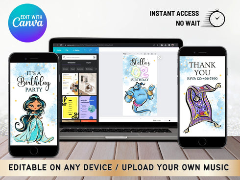 Jasmine Video Invitation, Princess Jasmine Birthday Video Invitation, Jasmine Party, Jasmine Invites, Editable Invitation, Digital Card