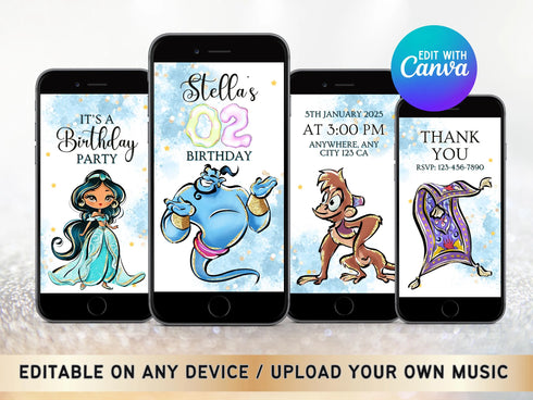 Jasmine Video Invitation, Princess Jasmine Birthday Video Invitation, Jasmine Party, Jasmine Invites, Editable Invitation, Digital Card