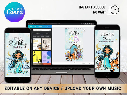 Princess Jasmine Birthday Invitation, Princess Jasmine Video Invitation, Party Invites, Birthday Invitations, Jasmine Video Invitation