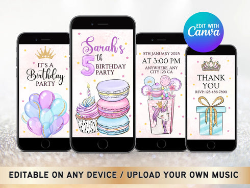 Sweet Candy Birthday Invitation, Sweets Candy Video Invitation Template, Sweet Celebration Birthday Invitation, Candy Video Invitation