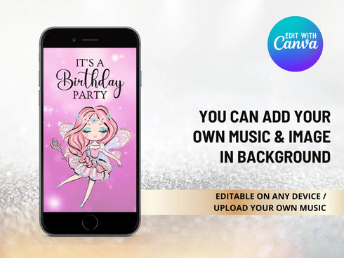 Editable Fairy Birthday Video Invitation Template, Animated Invite, Fairy Birthday Party, Girl Birthday, Fairy Themed Party, Canva