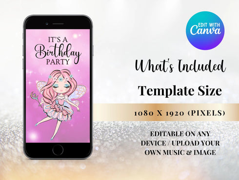 Editable Fairy Birthday Video Invitation Template, Animated Invite, Fairy Birthday Party, Girl Birthday, Fairy Themed Party, Canva