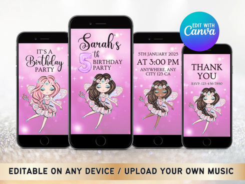 Editable Fairy Birthday Video Invitation Template, Animated Invite, Fairy Birthday Party, Girl Birthday, Fairy Themed Party, Canva