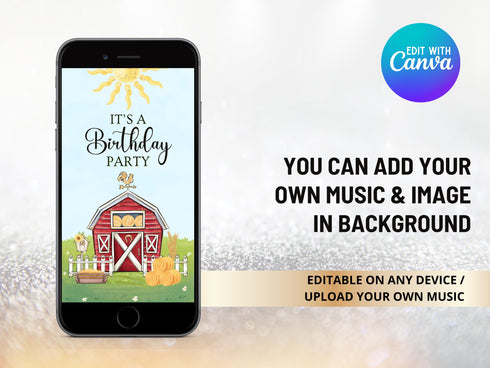 Farm Birthday Video Invitation Template, Farm Theme Birthday Party Animated Invite, Girl Invitation, Barnyard Birthday Digital Evite