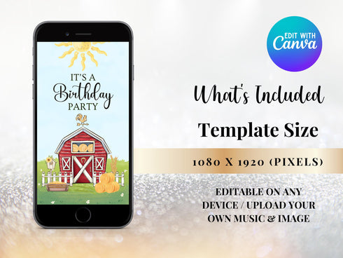Farm Birthday Video Invitation Template, Farm Theme Birthday Party Animated Invite, Girl Invitation, Barnyard Birthday Digital Evite