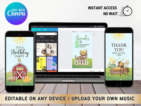 Farm Birthday Video Invitation Template, Farm Theme Birthday Party Animated Invite, Girl Invitation, Barnyard Birthday Digital Evite