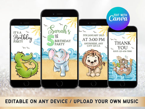Animated Jungle Birthday Video Invite, Editable Birthday Video Template, Digital Animals Birthday Card, Animals Birthday Video Invitation