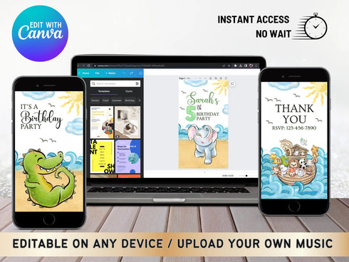 Animated Jungle Birthday Video Invite, Editable Birthday Video Template, Digital Animals Birthday Card, Animals Birthday Video Invitation