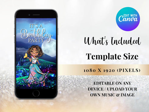 Encanto Mobile Birthday Invitation, Editable Encanto Birthday Party Invites, Editable Kid Invitation, Canva Template, Instant Download