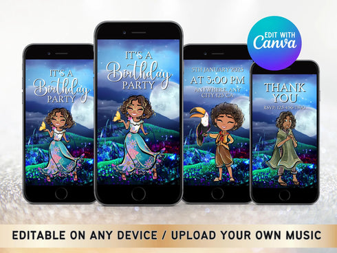 Encanto Mobile Birthday Invitation, Editable Encanto Birthday Party Invites, Editable Kid Invitation, Canva Template, Instant Download