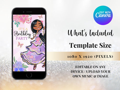 Editable Encanto Birthday Party Invites, Encanto Mobile Birthday Invitation, Editable Kid Invitation, Canva Template, Instant Download