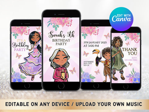 Editable Encanto Birthday Party Invites, Encanto Mobile Birthday Invitation, Editable Kid Invitation, Canva Template, Instant Download