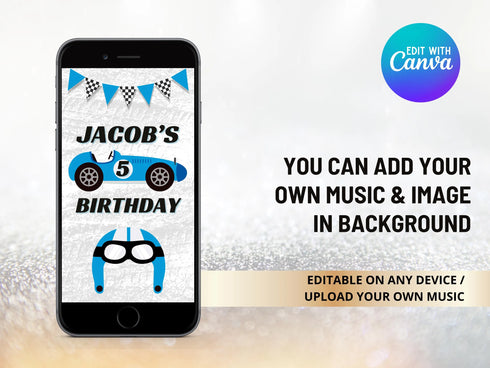 Race Car Video Invitation, Car Race Birthday Invitation, Birthday Video Invitation, Race Car Video, Animated Birthday Party Invitation
