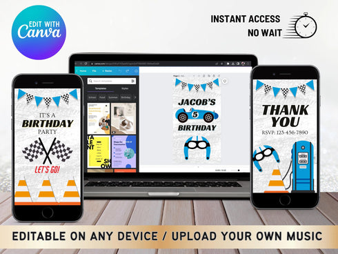 Race Car Video Invitation, Car Race Birthday Invitation, Birthday Video Invitation, Race Car Video, Animated Birthday Party Invitation