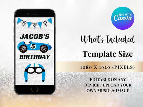 Race Car Video Invitation, Car Race Birthday Invitation, Birthday Video Invitation, Race Car Video, Animated Birthday Party Invitation