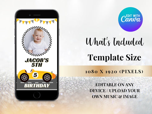 Race Car Animated Invitation, Video Cars Birthday, Racing Car Digital Invitation, Editable Video Invite, Race Car Birthday Video Invitation