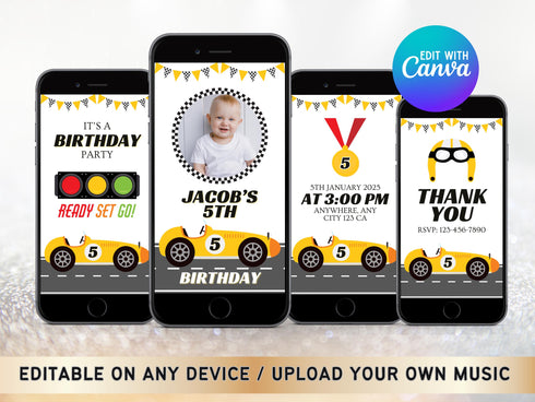 Race Car Animated Invitation, Video Cars Birthday, Racing Car Digital Invitation, Editable Video Invite, Race Car Birthday Video Invitation