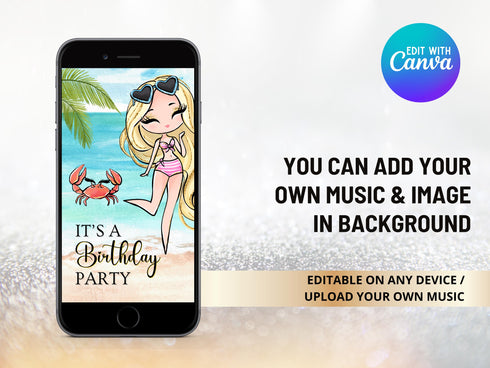 Editable Beach Party Invitation, Beach Digital Invitation Video, Video Invite, Beach Invitation, Beach Birthday Party Animated Invitation