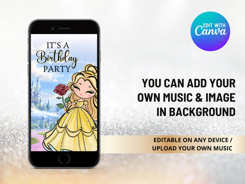 Beauty and the Beast, Beauty and the Beast Invitation, Video Invitation, Princess Invitation, Princess Birthday Video Invitation, Canva