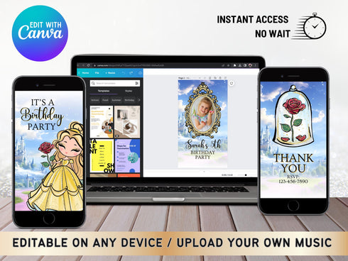 Beauty and the Beast, Beauty and the Beast Invitation, Video Invitation, Princess Invitation, Princess Birthday Video Invitation, Canva