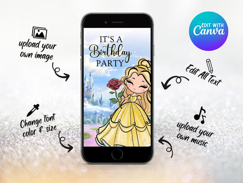 Beauty and the Beast, Beauty and the Beast Invitation, Video Invitation, Princess Invitation, Princess Birthday Video Invitation, Canva