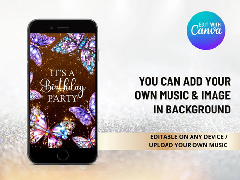 Diamond Butterfly Video Invitation, Diamond Butterfly Birthday Invitation, Personalized Video Invitation, Customized Video Butterfly
