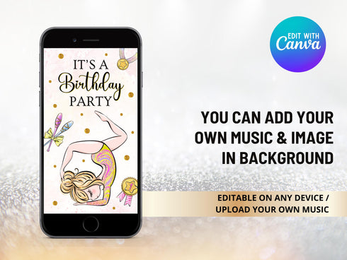 Gymnastics Birthday Video Invitation, Animated Gymnastics Party Invitation Template, Girl Gymnasts Birthday Invite, Instant Download