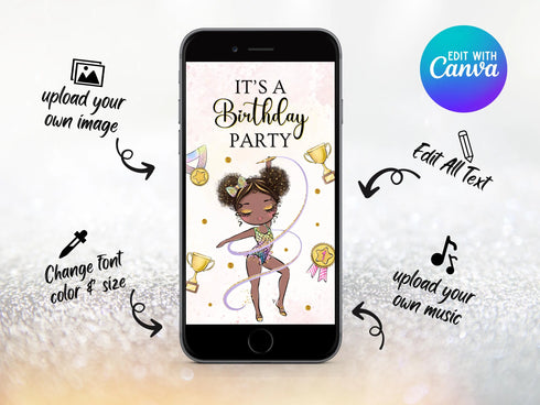 Gymnastics Birthday Video Invitation, Editable Gymnastics Animated Invitation, Gymnastics Invitation, Gymnastics Birthday Evite, Gymnastics