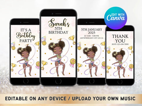 Gymnastics Birthday Video Invitation, Editable Gymnastics Animated Invitation, Gymnastics Invitation, Gymnastics Birthday Evite, Gymnastics
