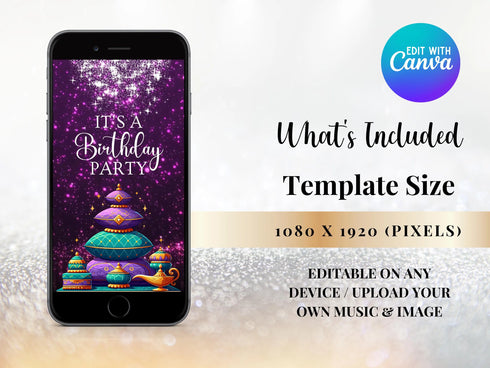 Arabian Nights Invitation, Arabian Birthday Invitation, Printable Arabian Nights Invitation, Printable Invite, Animated Video Invitation
